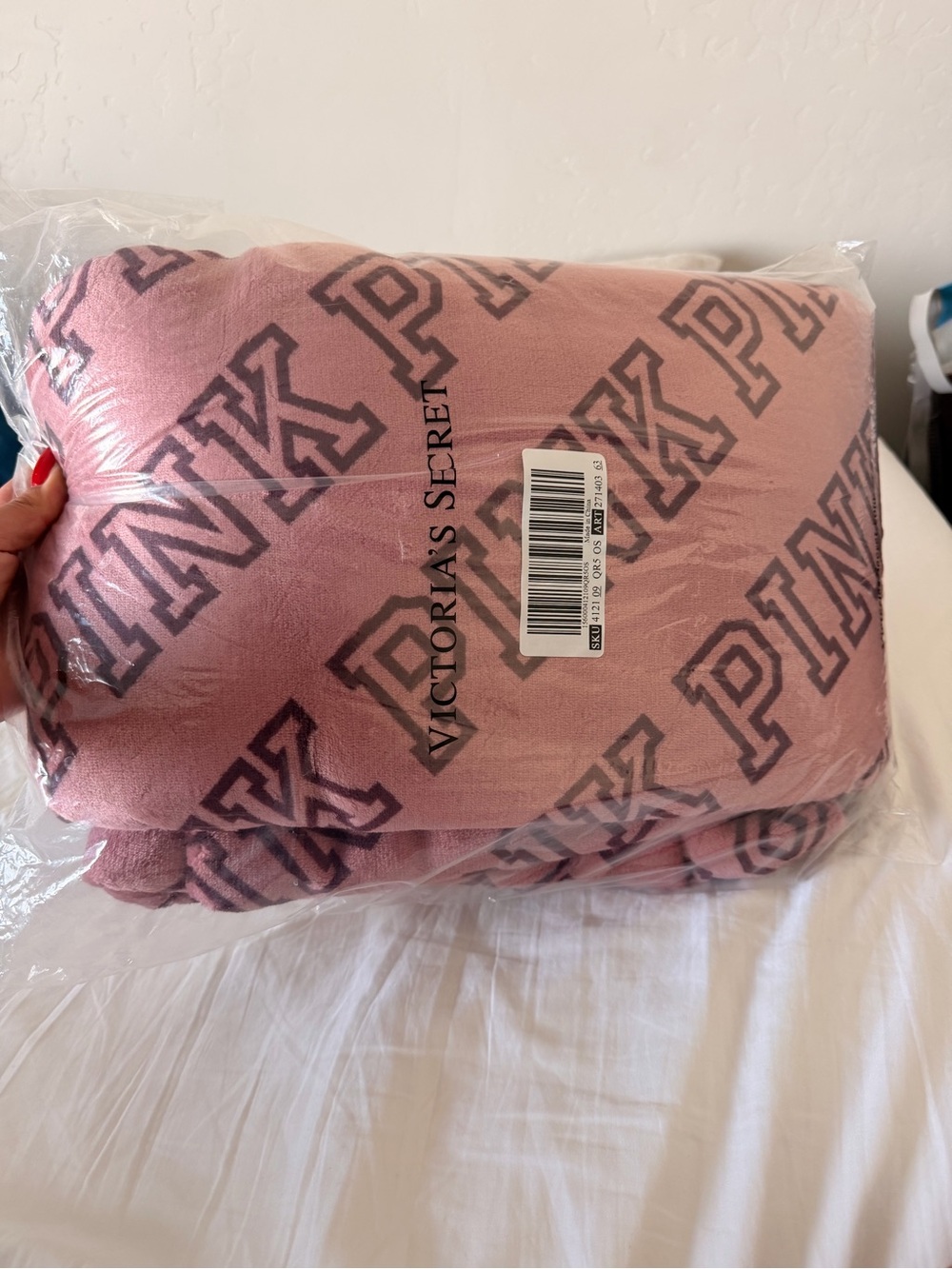 Victoria's Secret PINK Plush Throw Blanket - Dusty Pink with Berry Logo